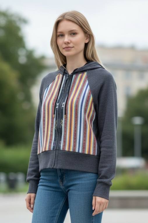 Jaket Hoodie Tenun NTT Wanita SOBAG Casual Modern